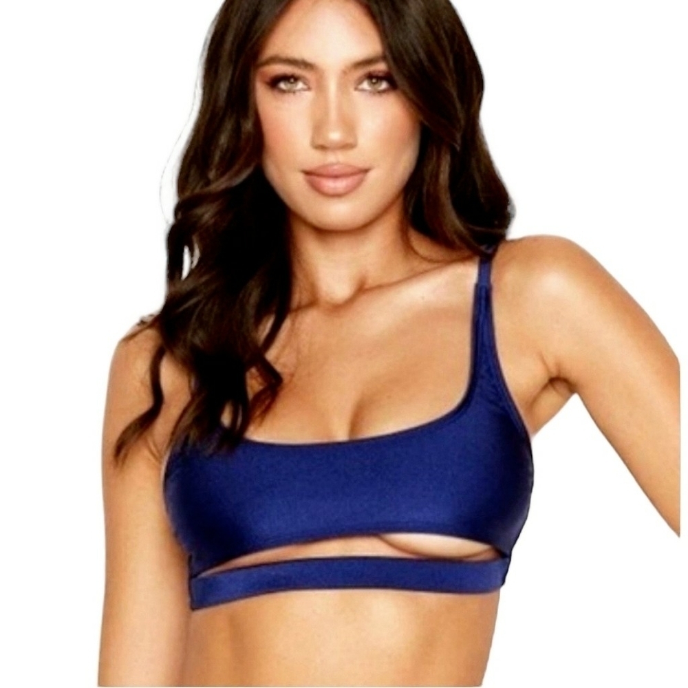 Ris-k Bikini Blue Discover Top One Piece Swimwear Womens Swim L Sexy Exposed New